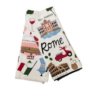 Isaac Mizrahi Set of 2 Kitchen Towels World Cities ROME Multicolor NEW